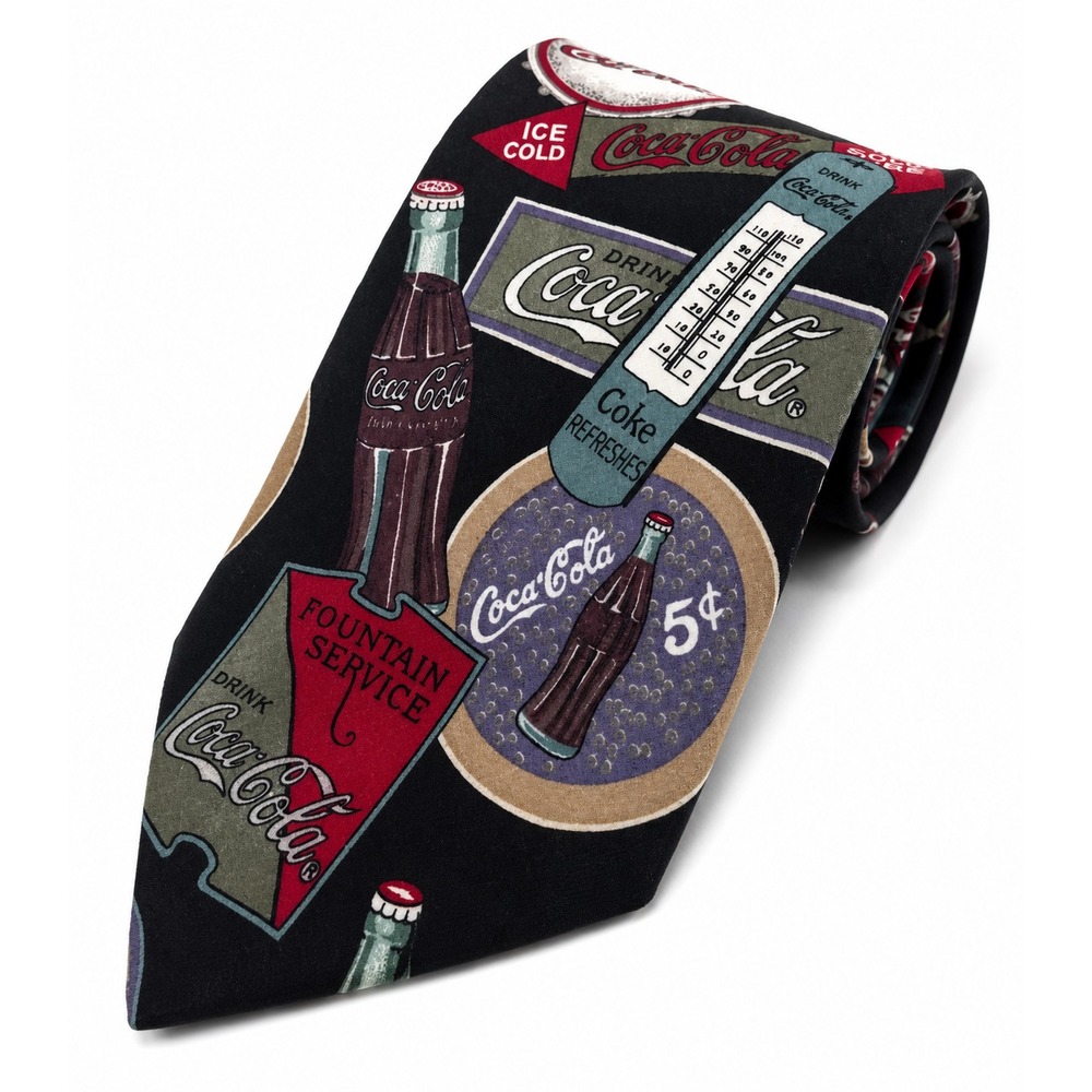 Corporate Casual By Van Heusen Coca Cola Signs Bottles Men's Neck Tie 100% Silk